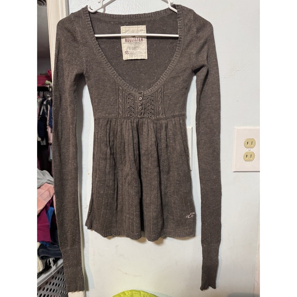 Y2K INSANE VINTAGE HOLLISTER BABYDOLL ELENA GIBERT BELLA SWAN BROWN SWEATER